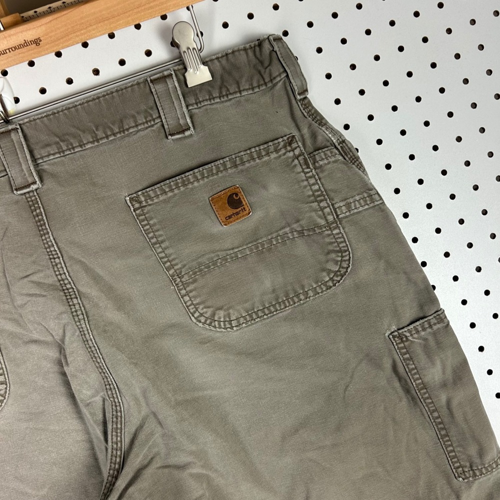 Carhartt B151 LBR Dungaree Fit Canvas Work Pants Khaki Brown 38x30 Distressed - Picture 3 of 7